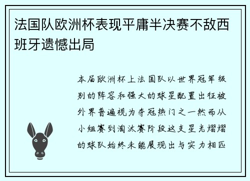 法国队欧洲杯表现平庸半决赛不敌西班牙遗憾出局